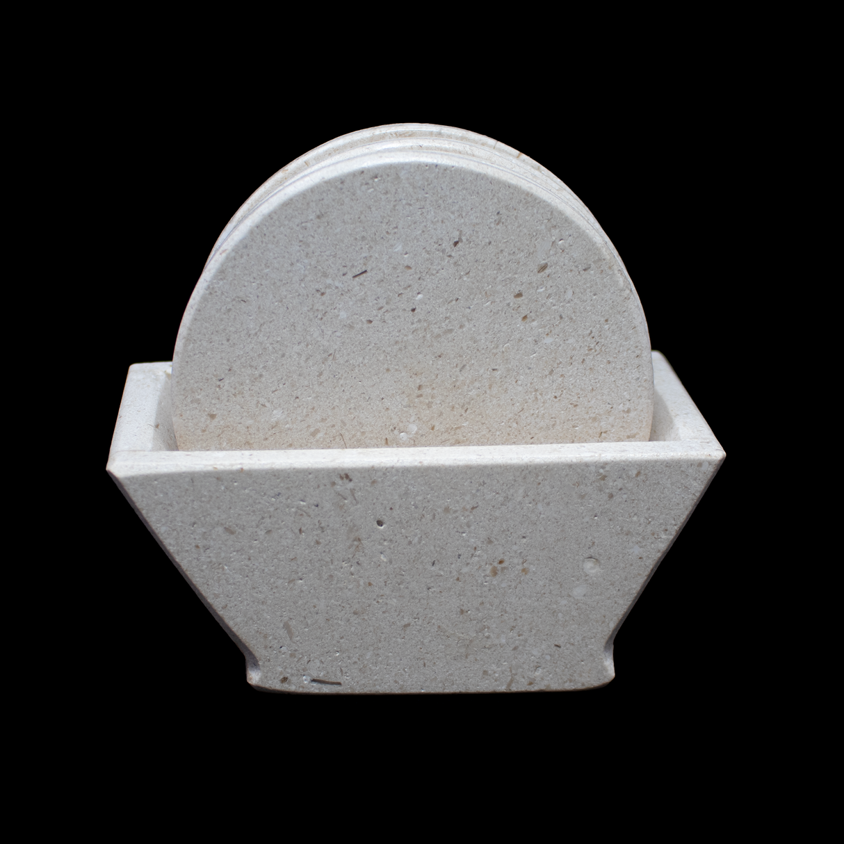 View of Beige Travertine Onyx Coasters - Set of 6 with Holder - Rounds