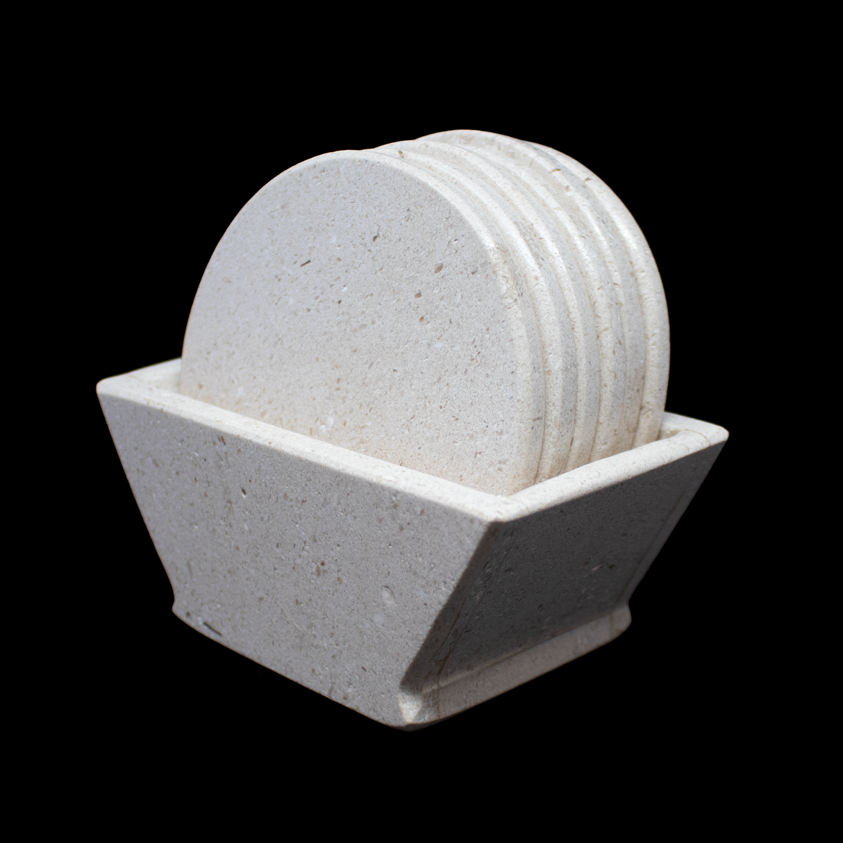 Beige Travertine Onyx Coasters - Set of 6 with Holder - Rounds