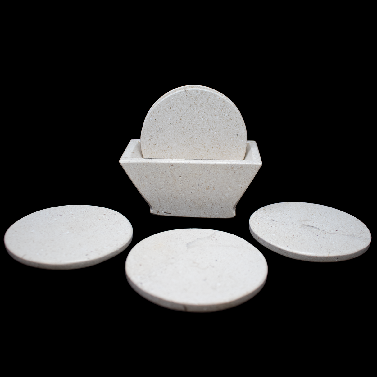 Beige Travertine Onyx Coasters - Set of 6 with Holder - Rounds