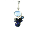 View of Azurite Druze Pendant - Rough Speciman Prong Set with Oval Kyanite Cabochon & Faceted Round Bezel Set in 925 Sterling Silver
