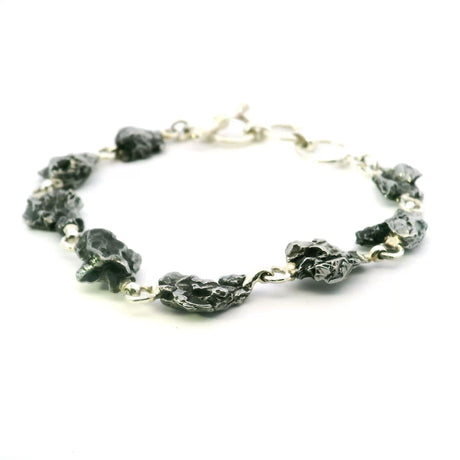 View of Campo De Cielo Meteorite Link Bracelet - 8 Simple Freeforms Set with Attached Jump Rings in 925 Sterling Silver