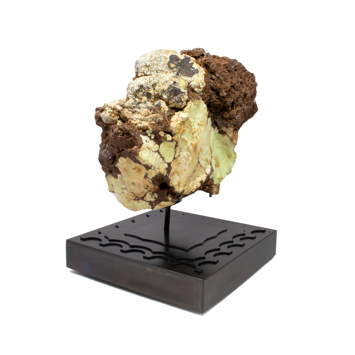 Pastel Green Chrysoprase End Cut on Rotating Custom Stand from Australia with Brown Spider Webbing aka Citron Magnesite