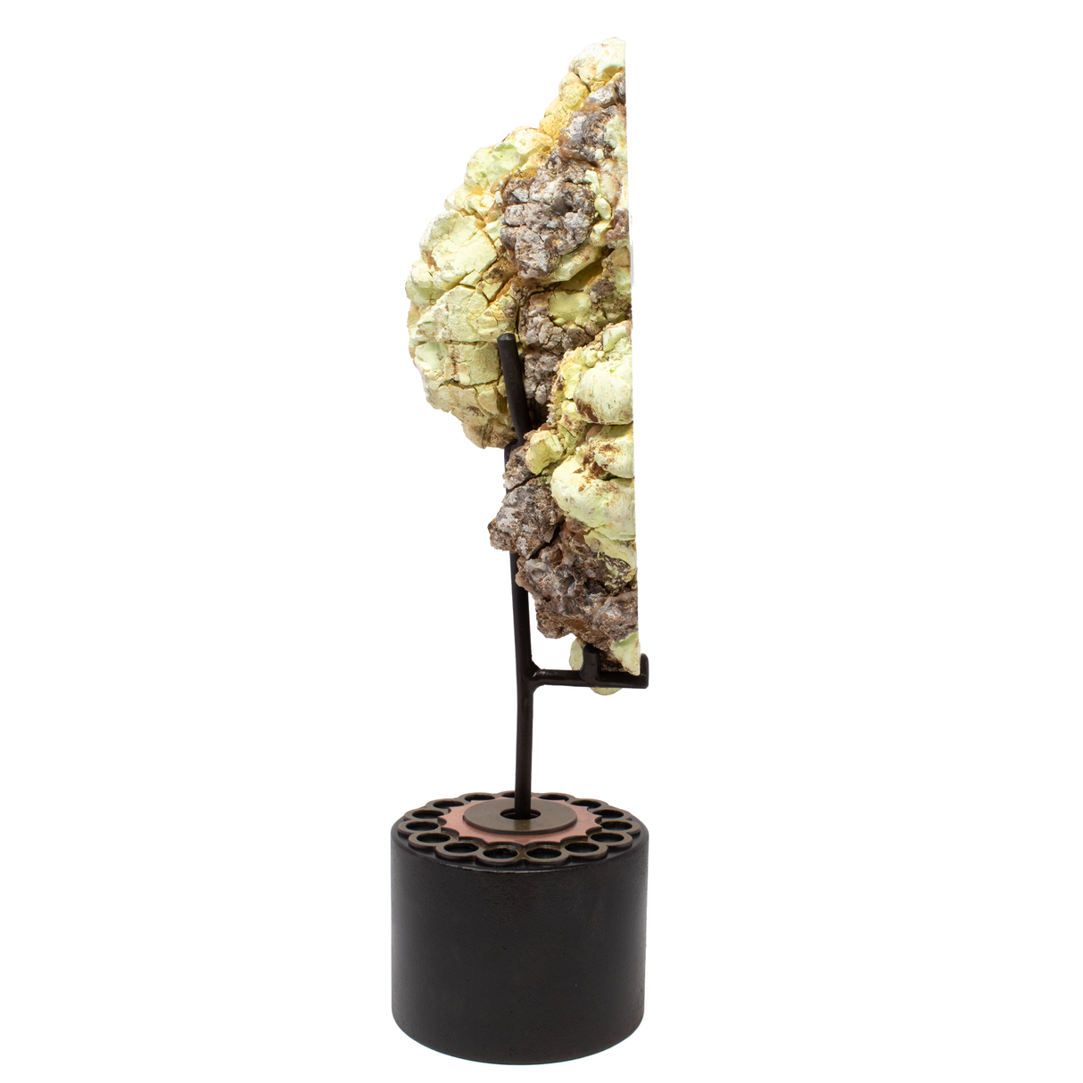 Pastel Green Chrysoprase End Cut on Rotating Custom Stand from Australia with Veining Through Center aka Citron Magnesite