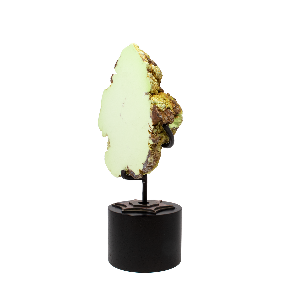 Pastel Green Chrysoprase End Cut on Rotation Custom Stand from Australia - Clean Pattern aka Citron Magnesite