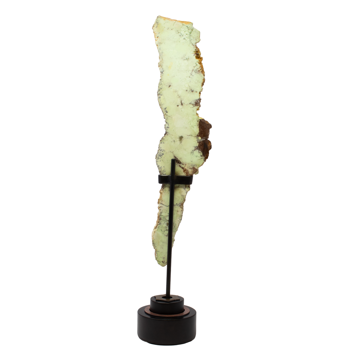 Pastel Green Chrysoprase Slice on Rotation Custom Stand - Elongated Freeform from Australia aka Citron Magnesite
