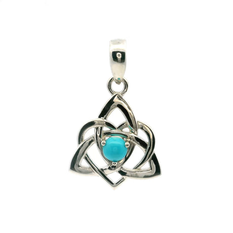 View of New Mexican Turquoise Pendant - Round Cabochon in Heart & Celtic Knot Prong Set in 925 Sterling Silver