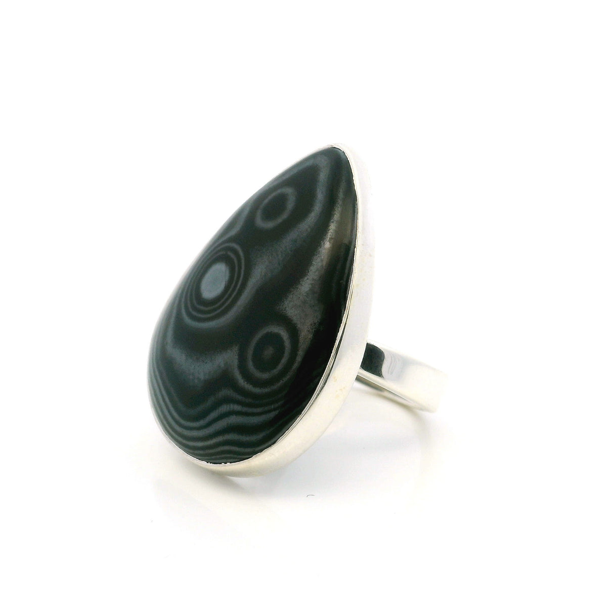 View of Psilomelane Ring - Teardrop Cabochon with Triple Bulls-Eye Bezel Set in 925 Sterling Silver szAdj