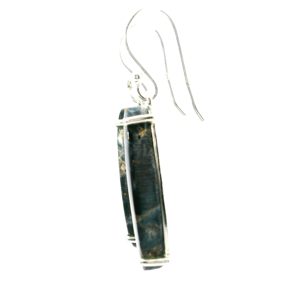 Pietersite Dangle Earrings - Elongated Oval with Diagonal Blue & Brown Lines Prong Set in 925 Sterling Silver
