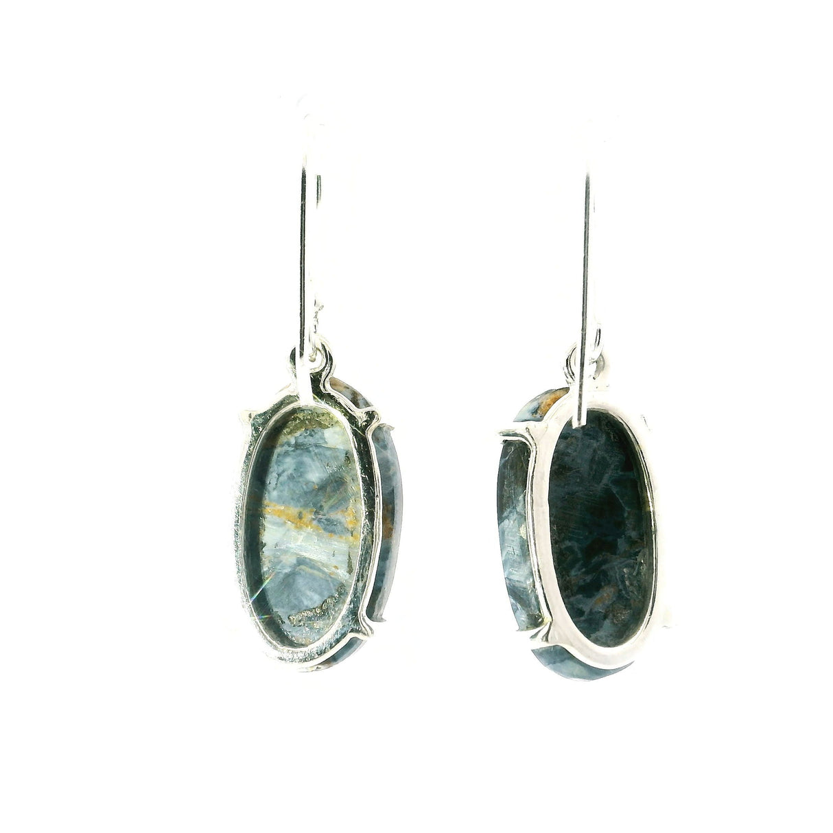 Pietersite Dangle Earrings - Oval Cabochon Prong Set in 925 Sterling Silver