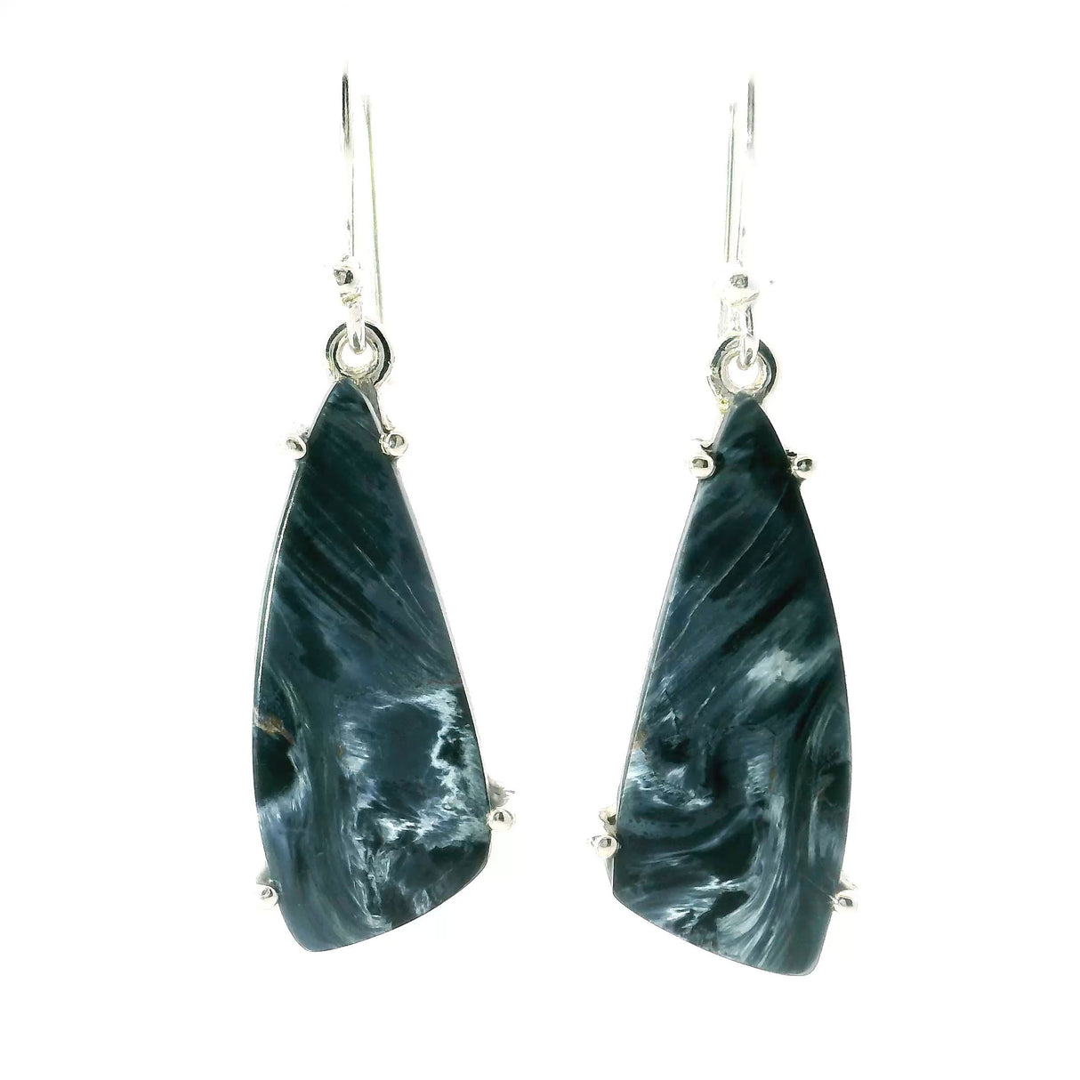 View of Pietersite Dangle Earrings - Lung-Shaped Cabochon Prong Set in 925 Sterling Silver