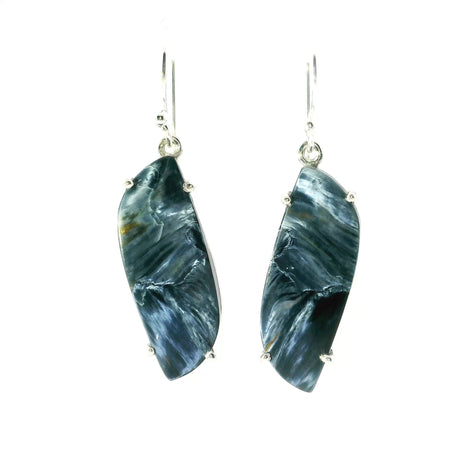 View of Pietersite Dangle Earrings - S-Shaped Cabochon Prong Set in 925 Sterling Silver