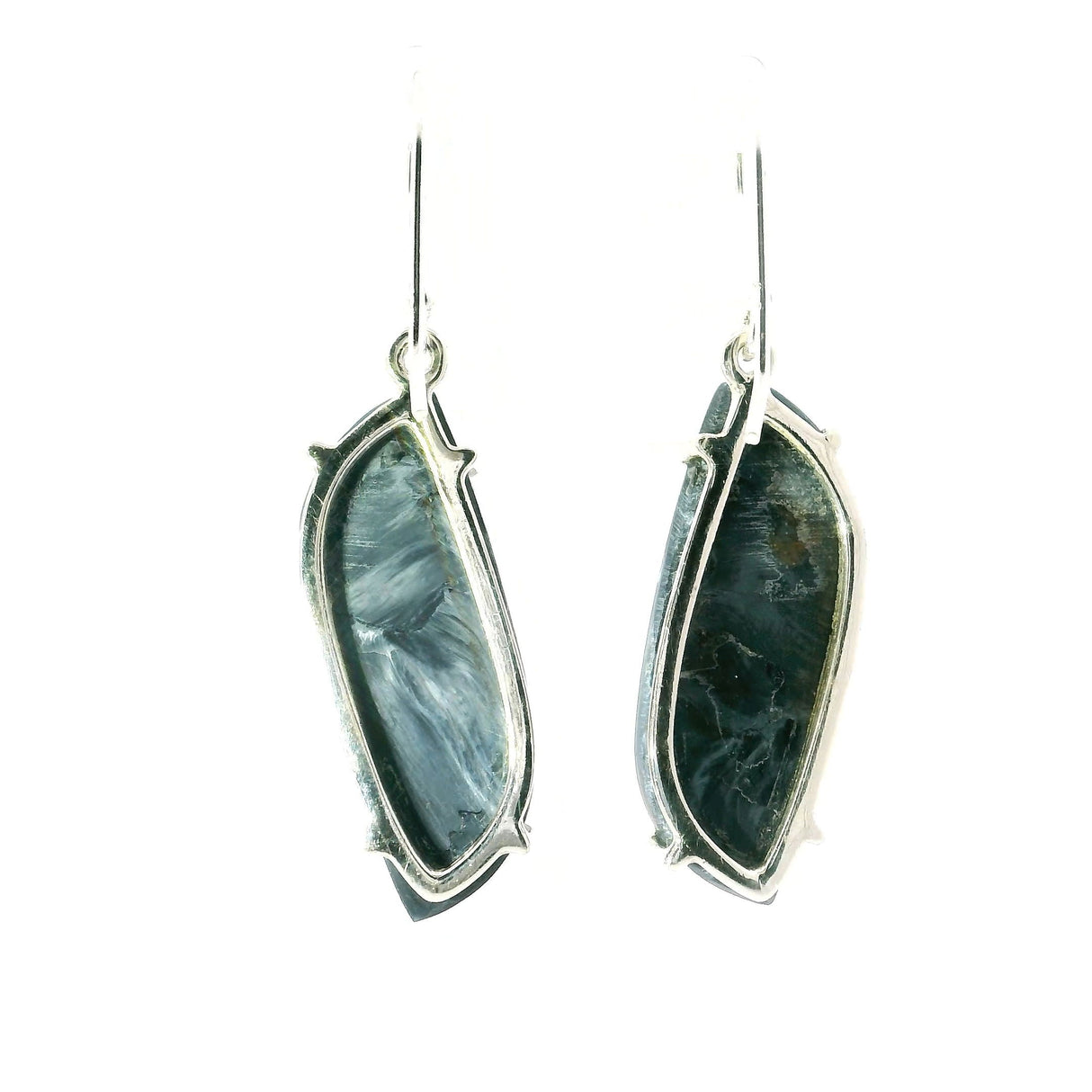 Pietersite Dangle Earrings - S-Shaped Cabochon Prong Set in 925 Sterling Silver
