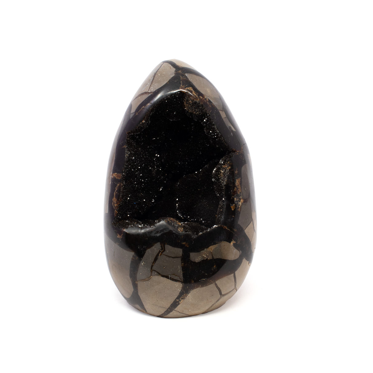 View of Septarian Druze Geode Freeform Egg with Cut Base from Madagascar