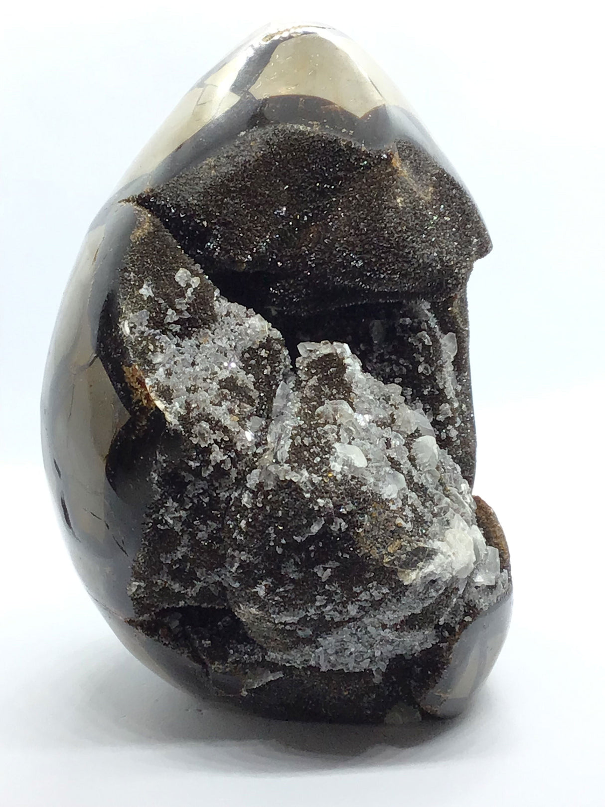 Septarian Druze Geode Freeform Egg with Cut Base from Madagascar - Calcite Crystal Inclusions
