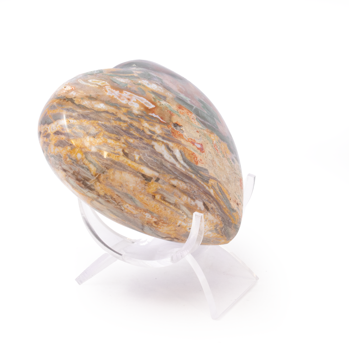 Madagascar Petrified Wood Heart with Lucite Stand - Unique Greens from Chromium