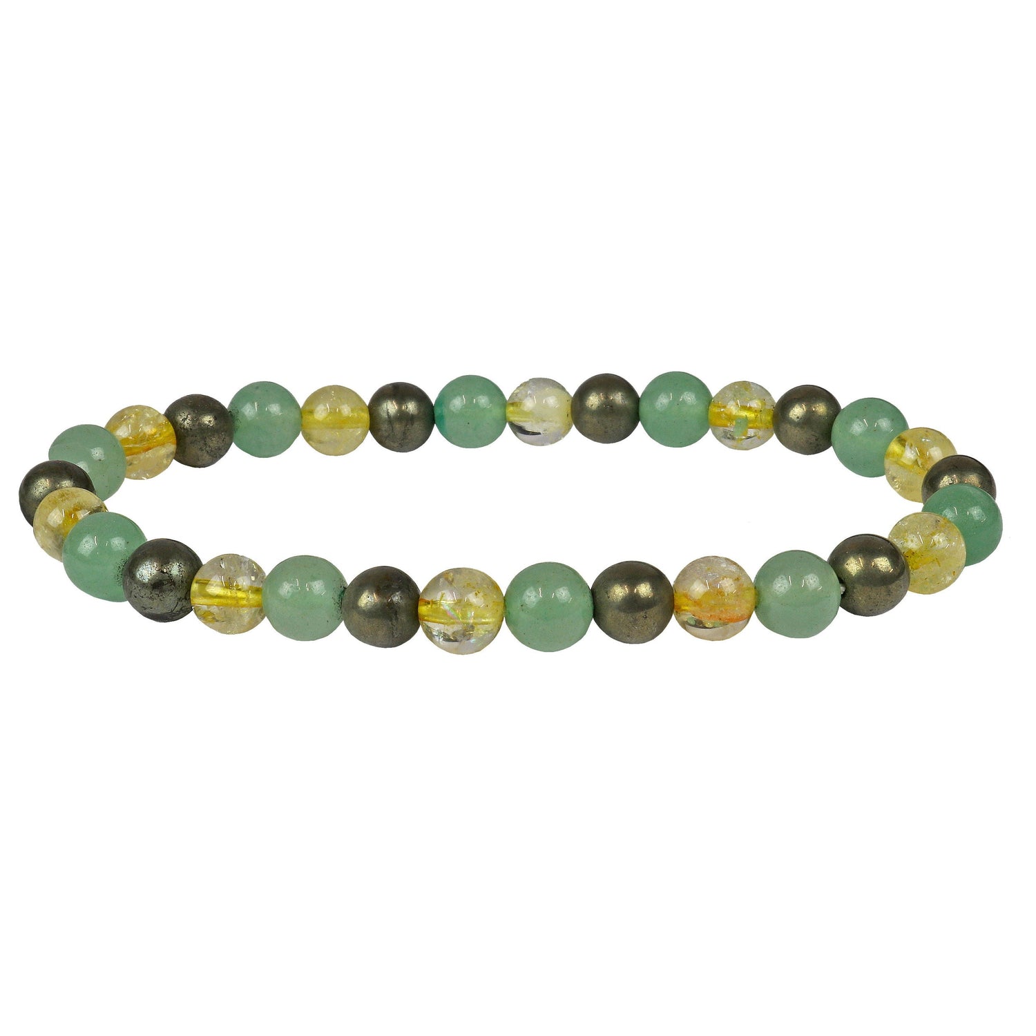 Multi Gemstone Beaded Bracelet - Aventurine & Citrine & Pyrite 6mm Rounds