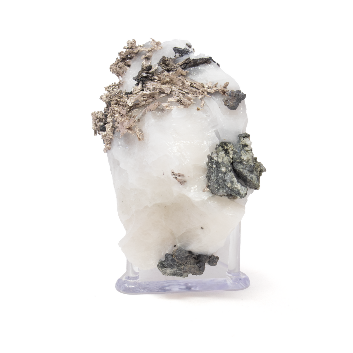Silver Mineral on Quartz Matrix with Lucite Stand