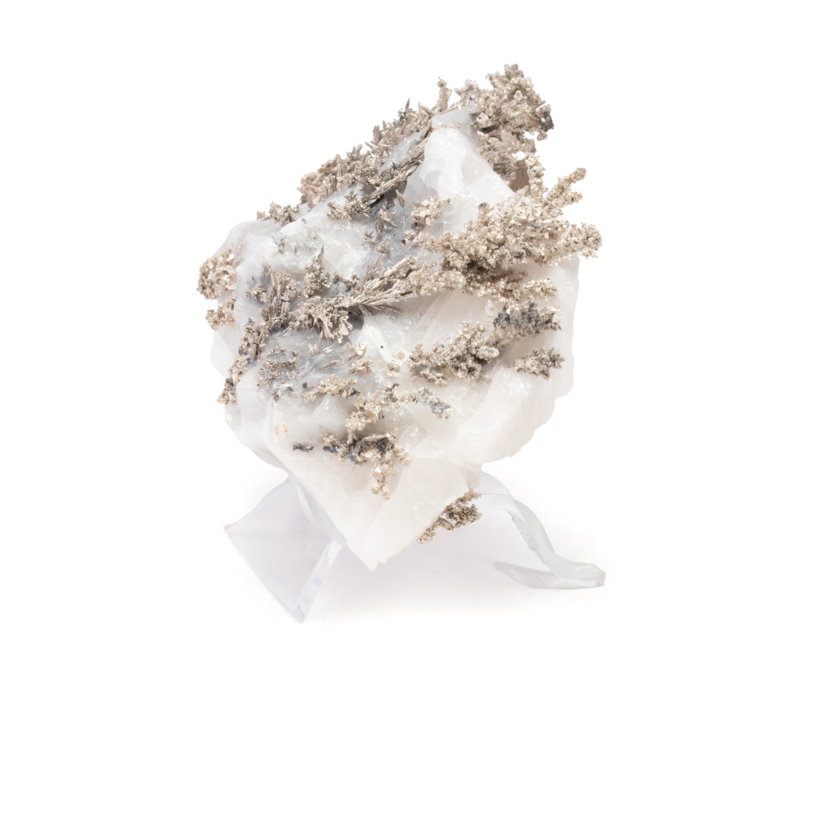 Silver Mineral on Quartz Matrix with Lucite Stand