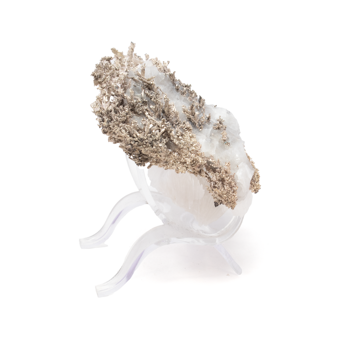 Silver Mineral on Quartz Matrix with Lucite Stand