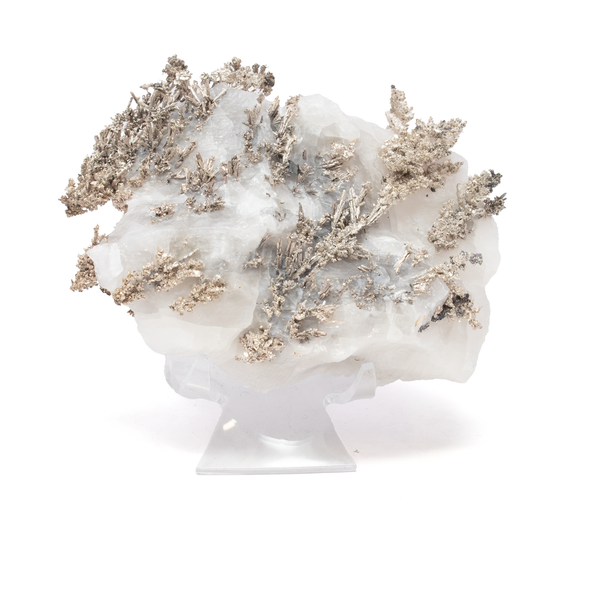 View of Silver Mineral on Quartz Matrix with Lucite Stand