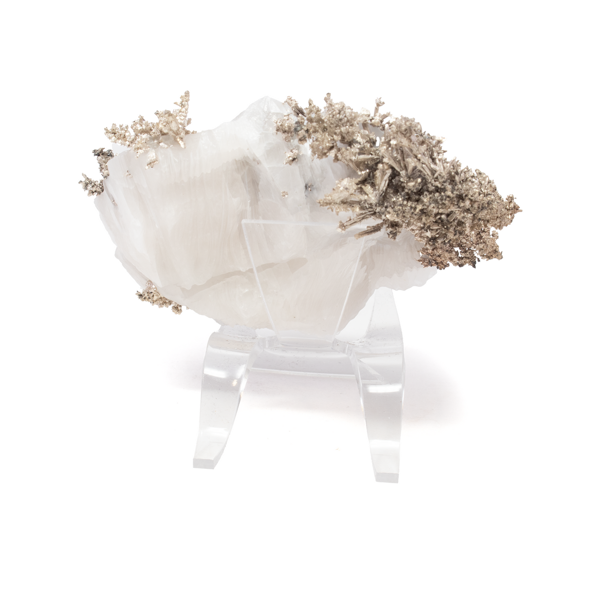 Silver Mineral on Quartz Matrix with Lucite Stand