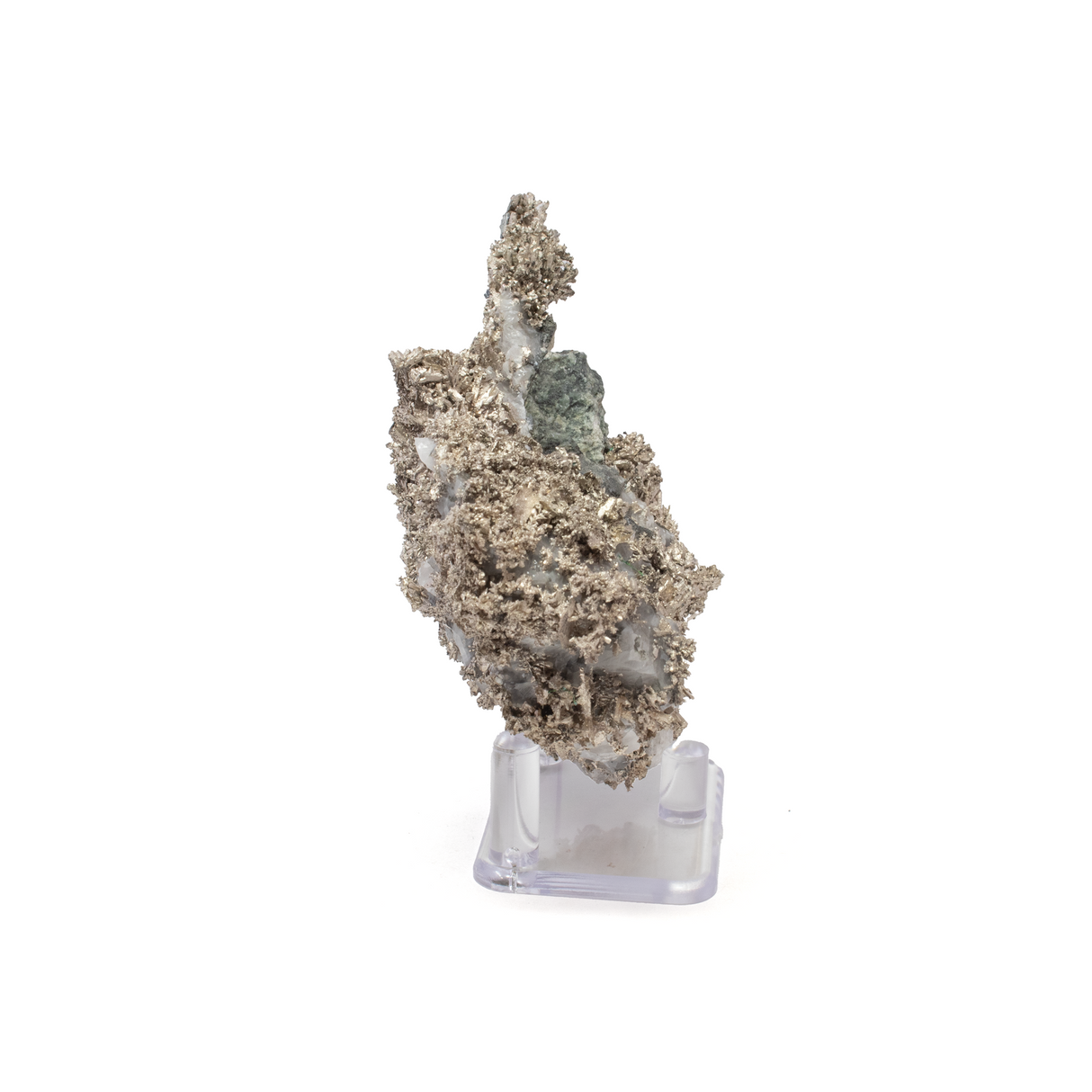 Silver Mineral on Quartz Matrix with Lucite Stand