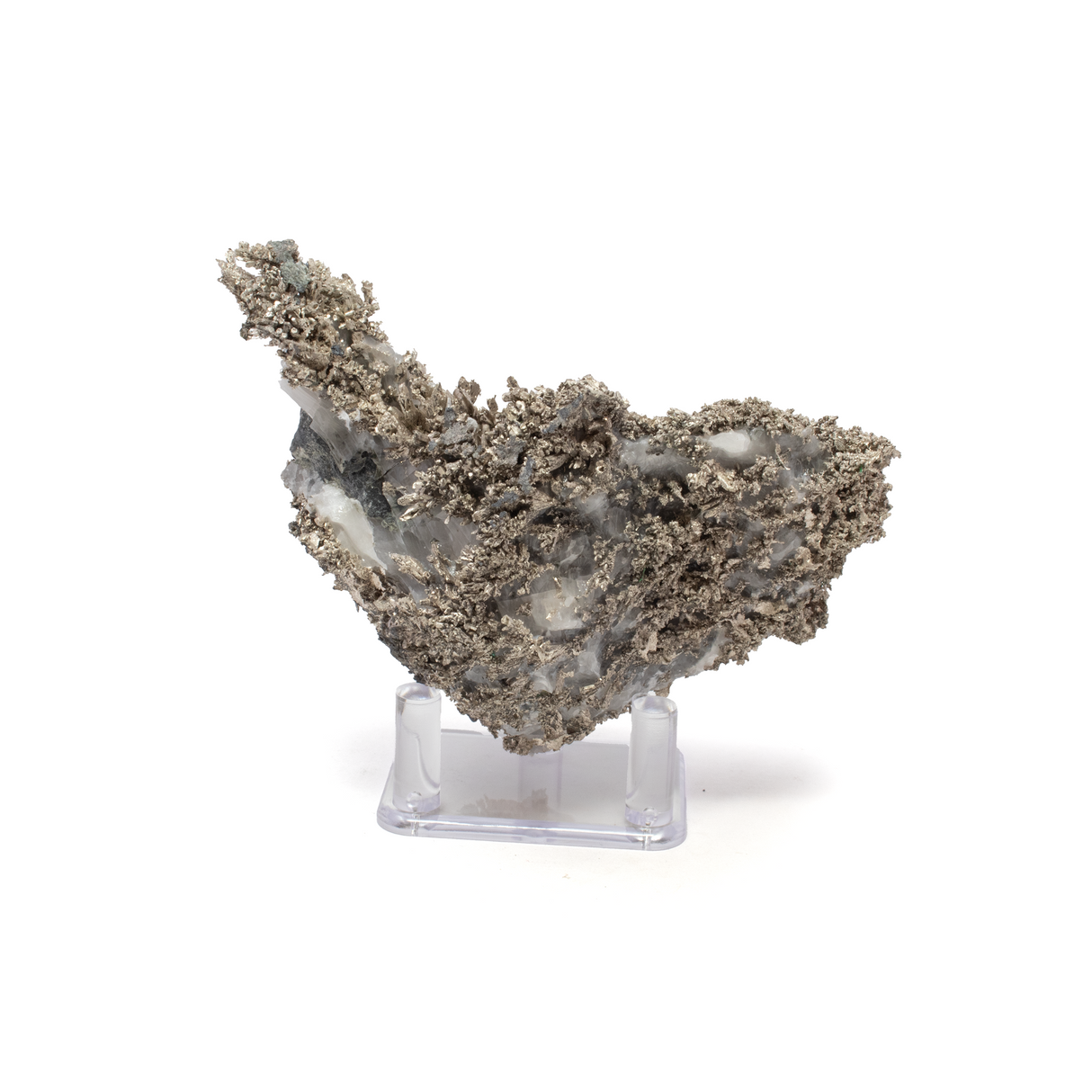 Silver Mineral on Quartz Matrix with Lucite Stand