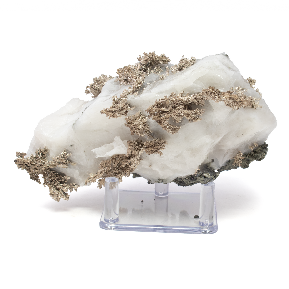 Silver Mineral on Quartz Matrix with Lucite Stand