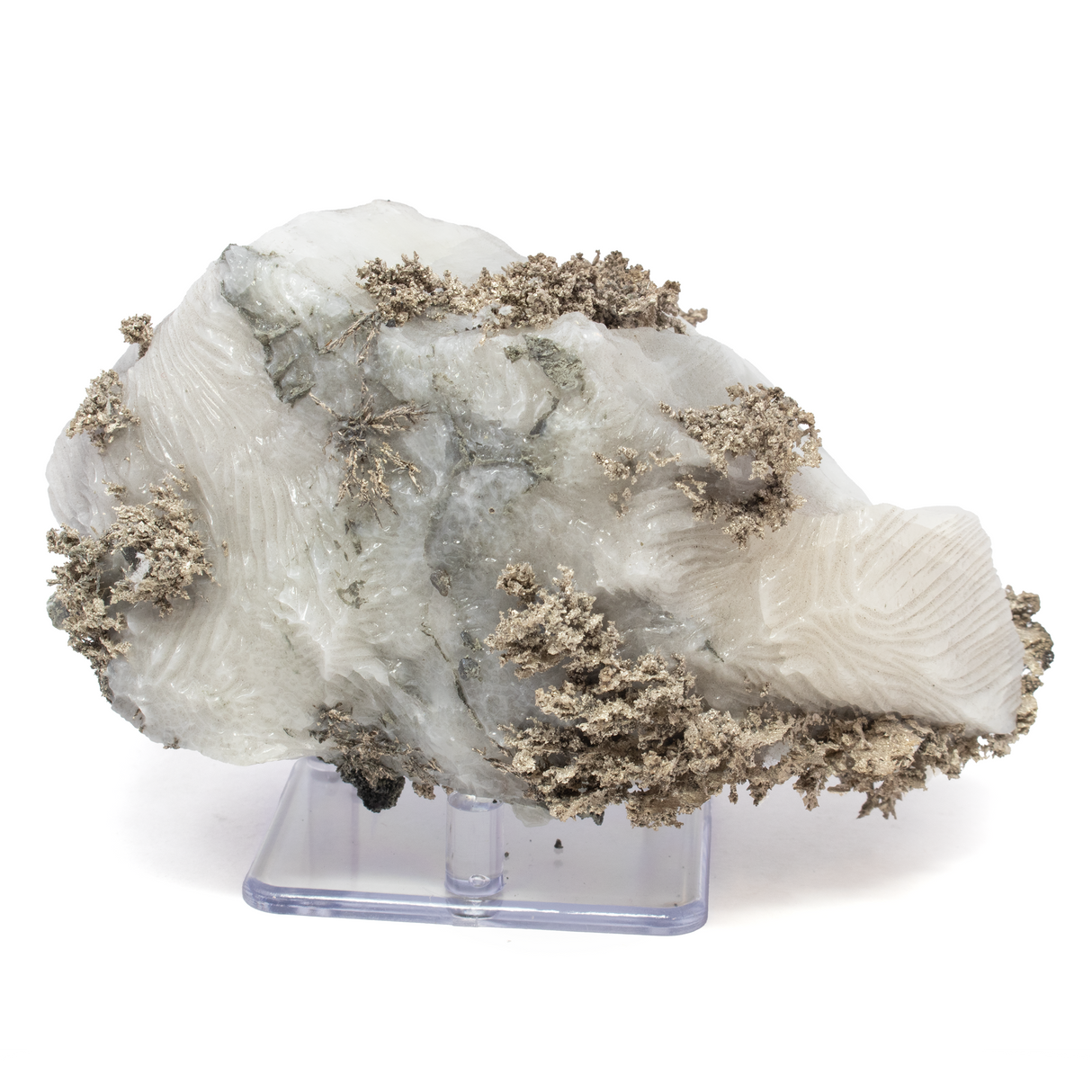 View of Silver Mineral on Quartz Matrix with Lucite Stand