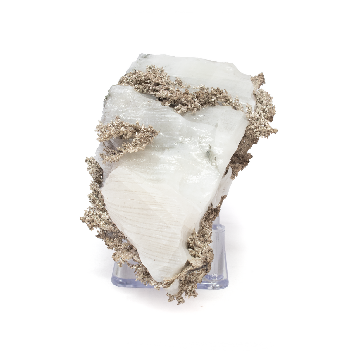 Silver Mineral on Quartz Matrix with Lucite Stand