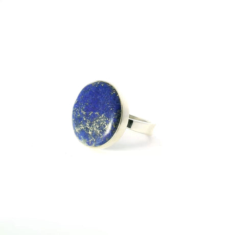 View of Lapis Lazuli Ring - Round Cabochon Bezel Set in Simple 925 Sterling Silver sz5