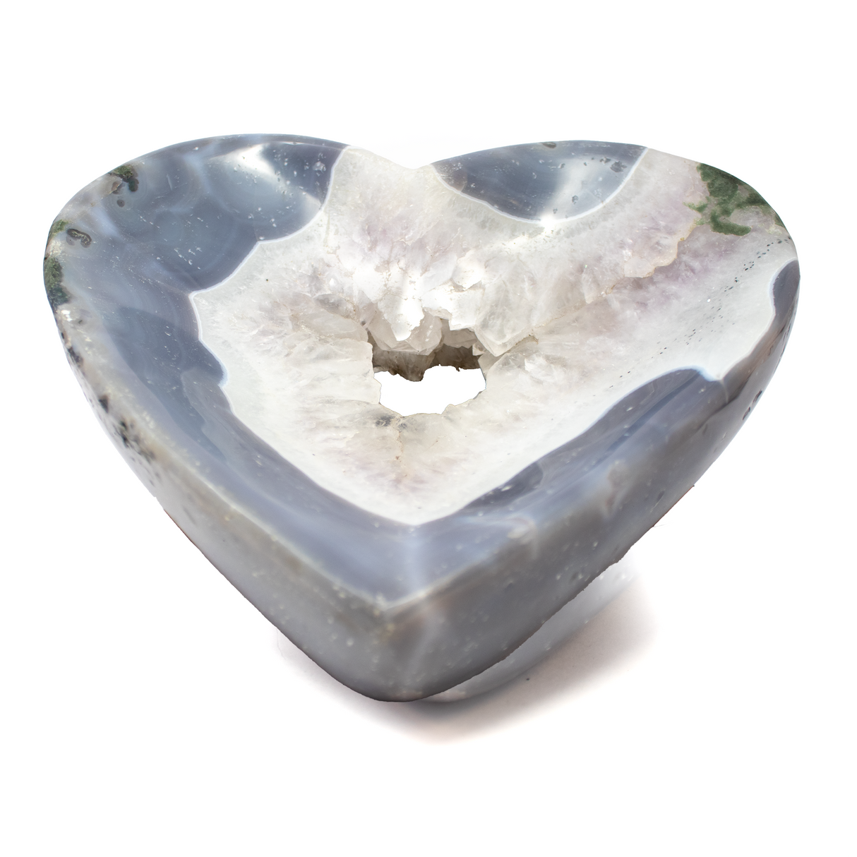 View of Agate Heart Vessel with Crystal Pocket Ring in Center