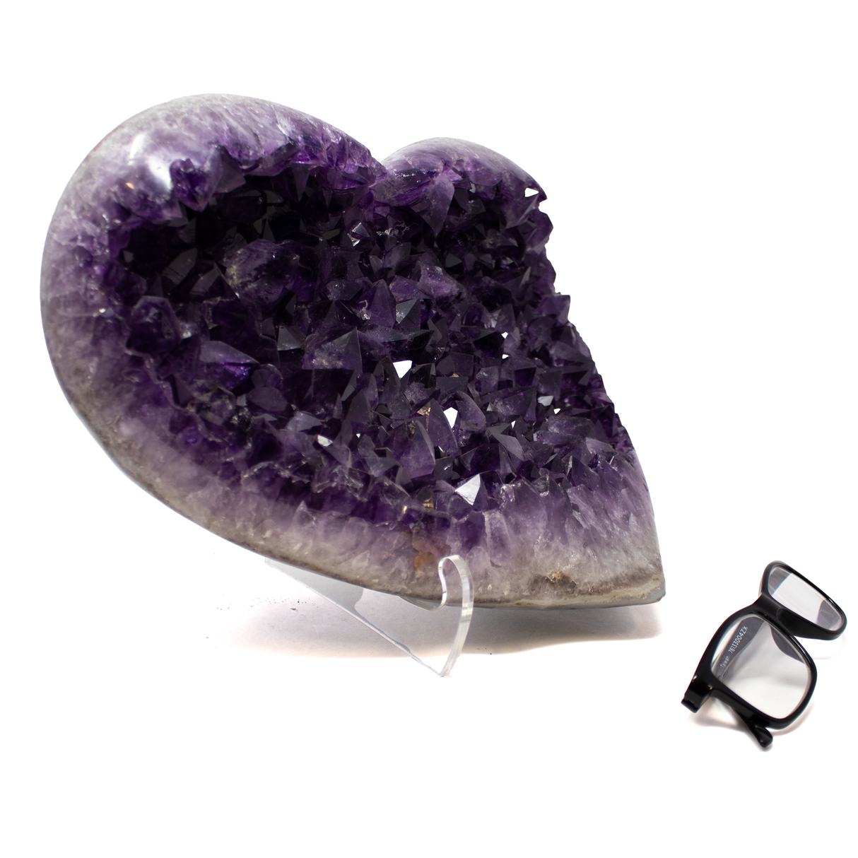 Amethyst Crystal Heart from Brazil on Lucite Stand