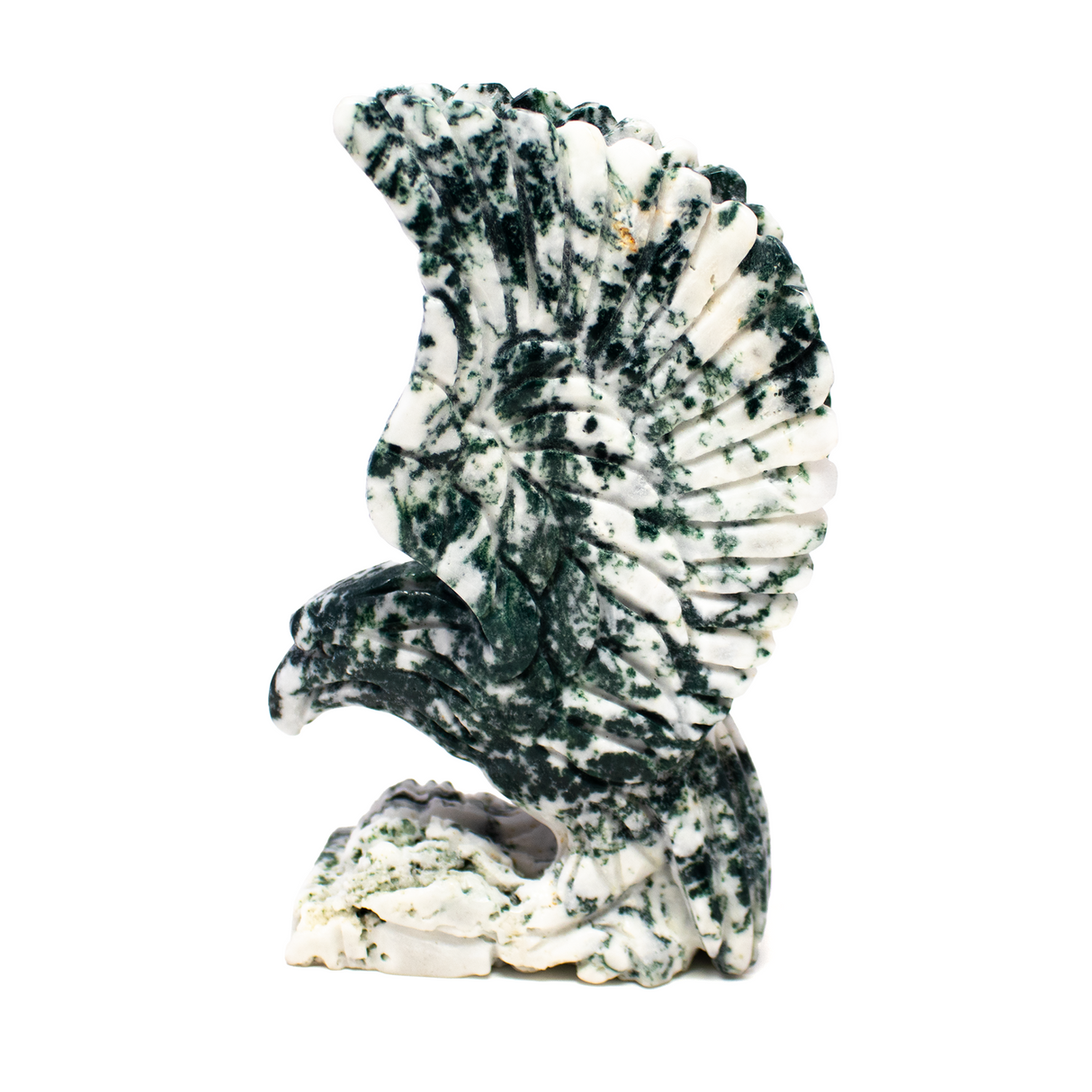 Moss Agate Eagle Carving