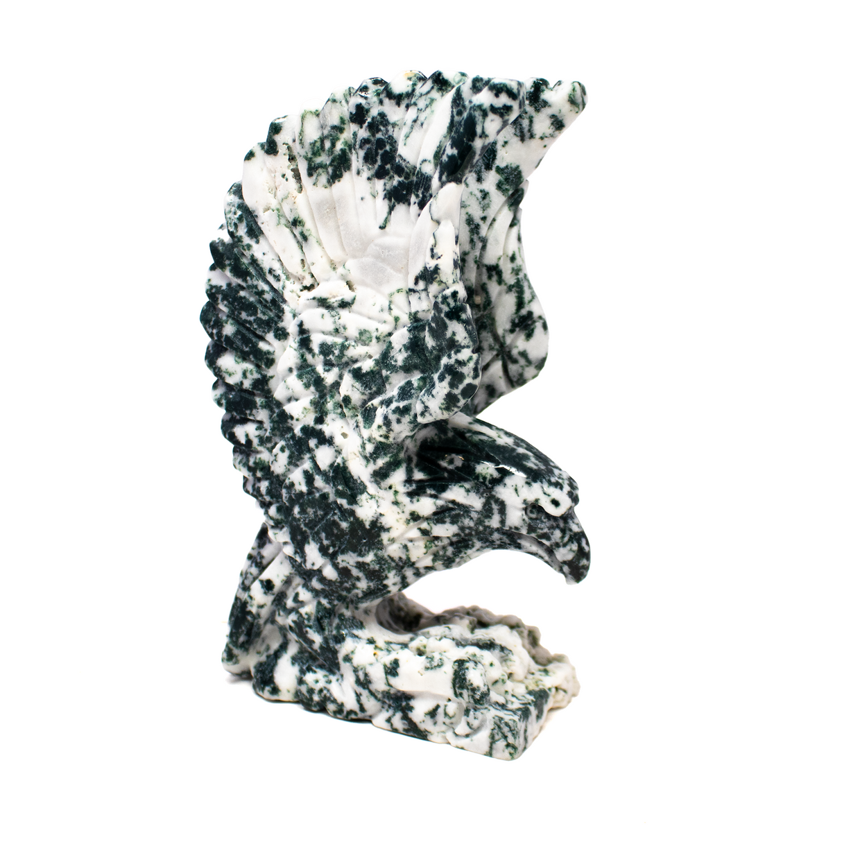 View of Moss Agate Eagle Carving