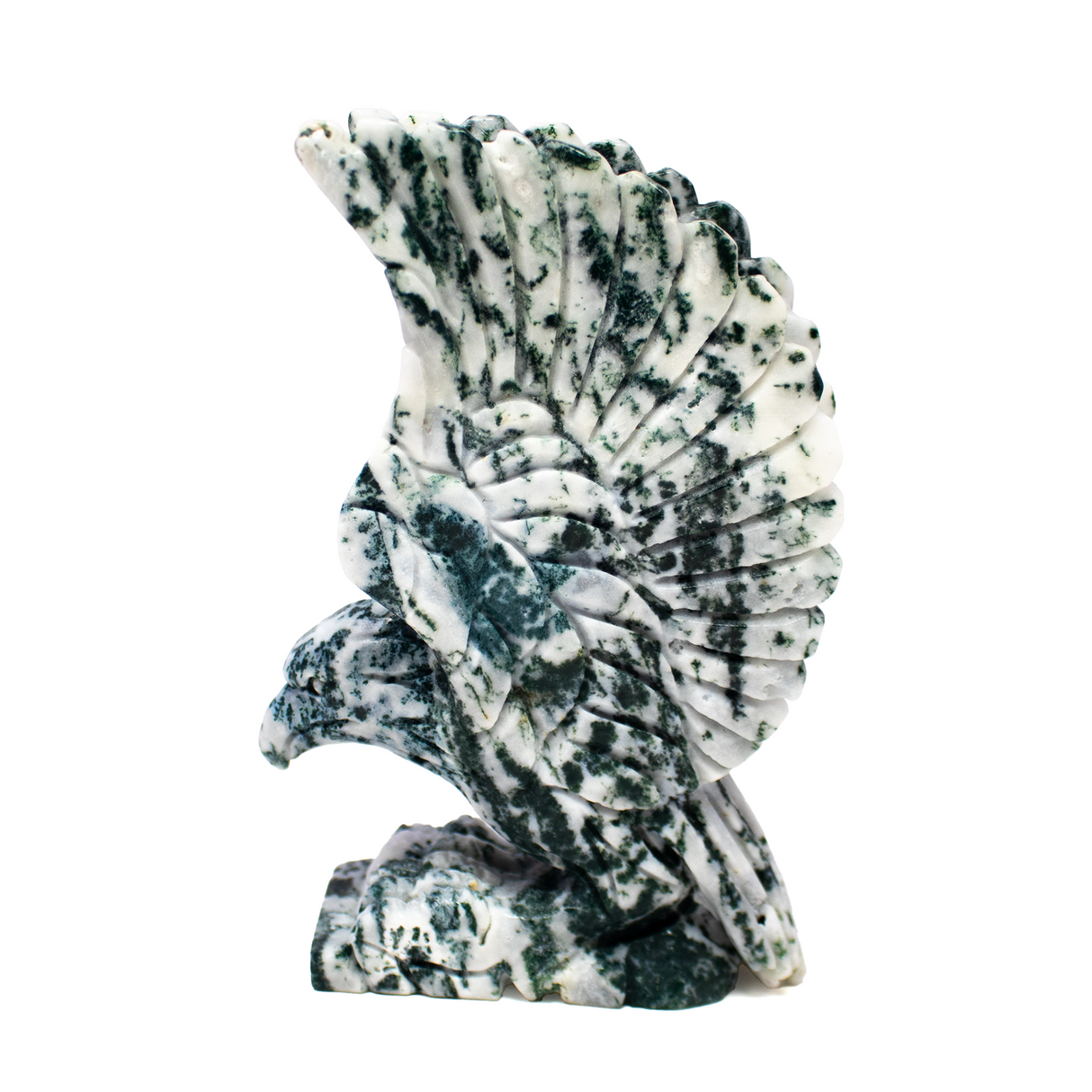 Moss Agate Eagle Carving