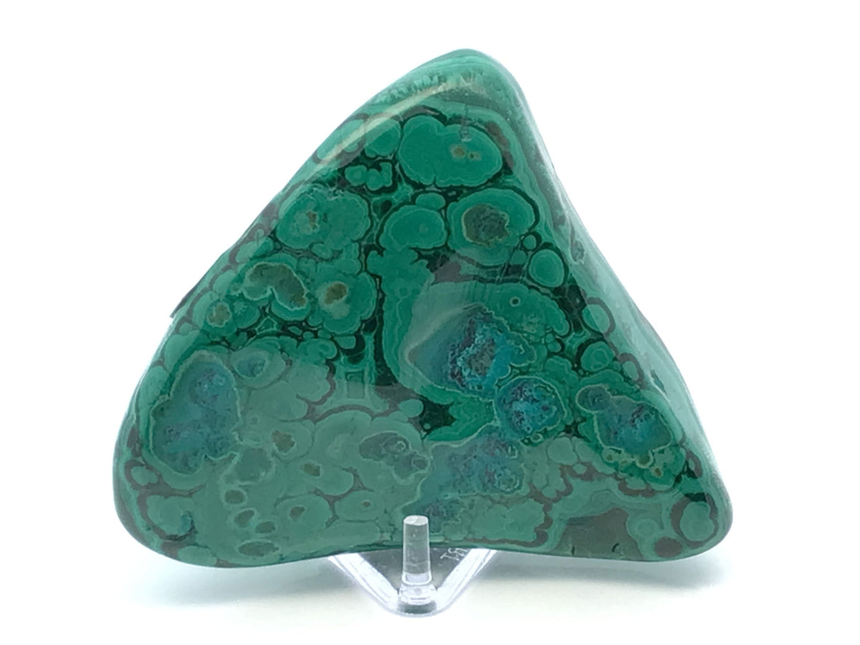 View of Chrysocolla Malachite Polished Freeform from Congo with Lucite Stand - Triangular Shape