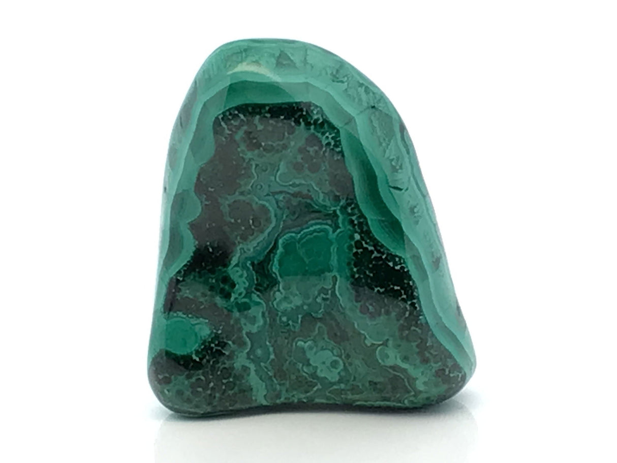Chrysocolla Malachite Polished Freeform from Congo with Lucite Stand - Triangular Shape with Blue & Green Flowers with Parallel Light & Dark Lines on Sides
