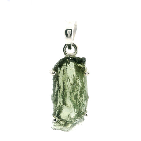 View of Moldavite Pendant - Rounded Rectangle Freeform Prong Set in 925 Sterling Silver
