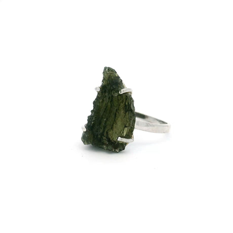 View of Moldavite Ring - Arizona Shaped Freeform Prong Set in 925 Sterling Silver sz6