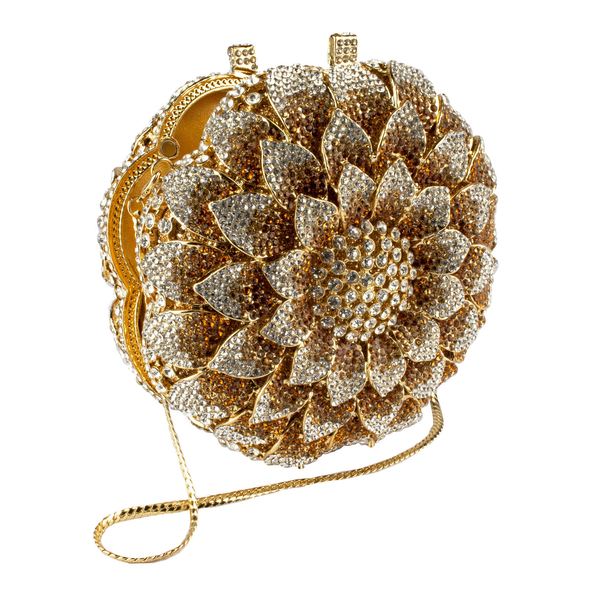 Sunflower Crystal Purse - Gold & Clear with Chain