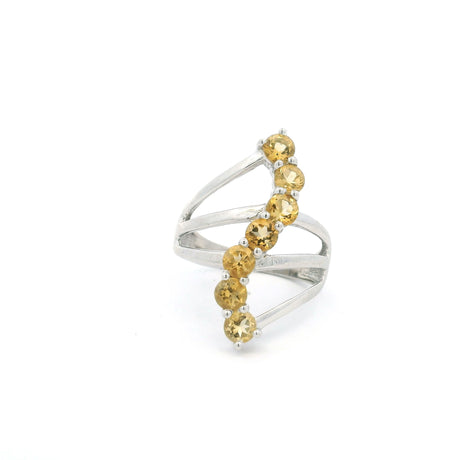 View of Citrine Ring - 7 Faceted Rounds in S-Shaped Design on Triple Band Prong Set in 925 Sterling Silver sz9
