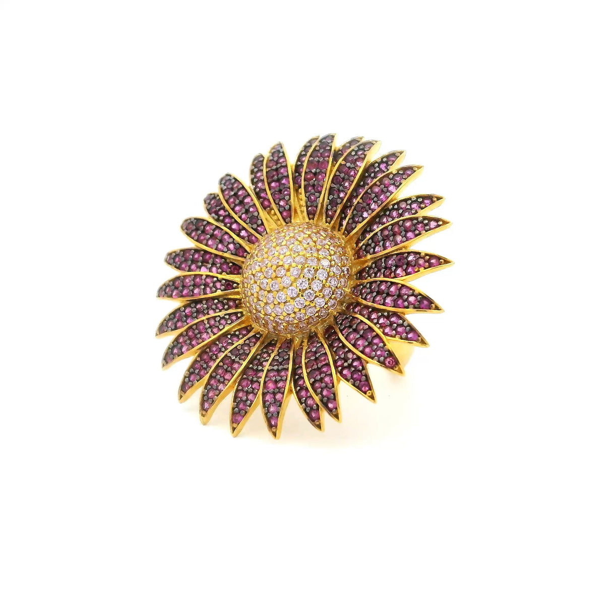 Nanostone Sunflower Ring - Fuchsia & Pink Nanostones in Gold Vermeil with 925 Sterling Silver sz7