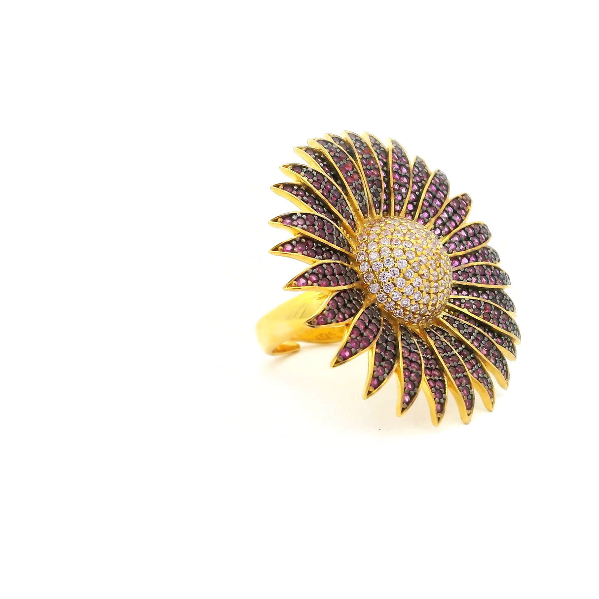 View of Nanostone Sunflower Ring - Fuchsia & Pink Nanostones in Gold Vermeil with 925 Sterling Silver sz7