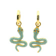 View of Swarovski Crystal Dangle Earrings - Turquoise Snake with Black Eyes in Gold Vermeil over 925 Sterling Silver