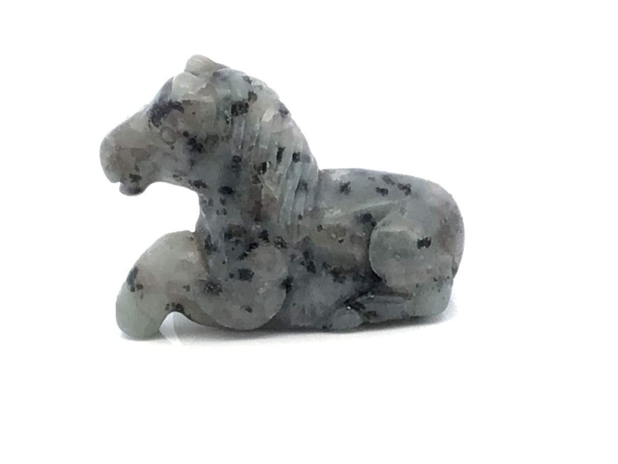 View of Kiwi Jasper Horse Carving - Laying Down Posture