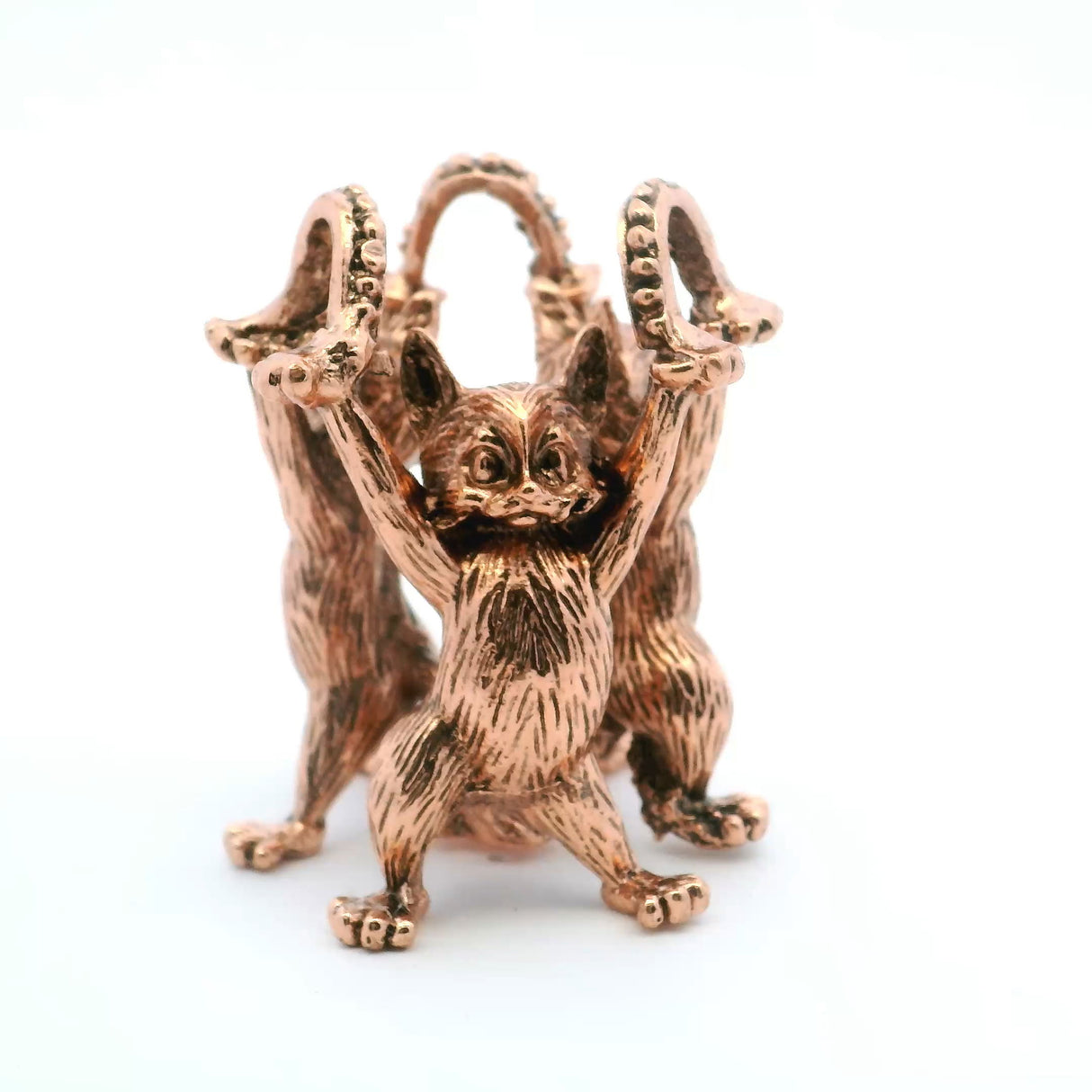 View of Casted Base Metal 3 Cats Sphere Stand - Rose Gold