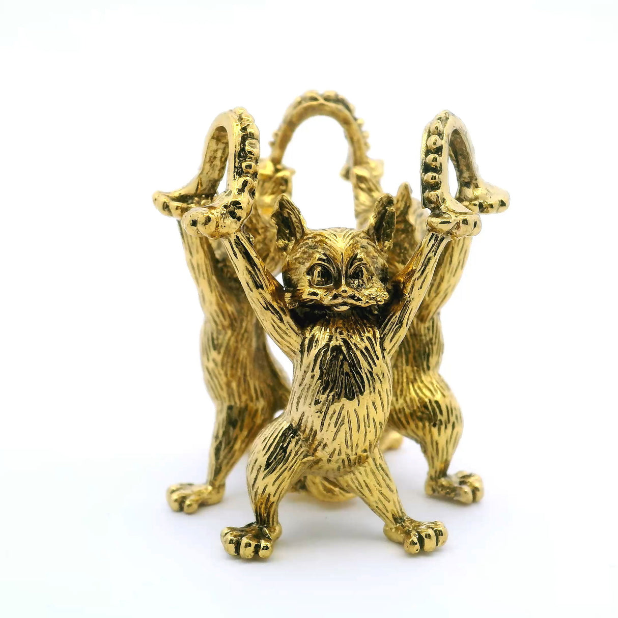 View of Casted Base Metal 3 Cats Sphere Stand - Gold