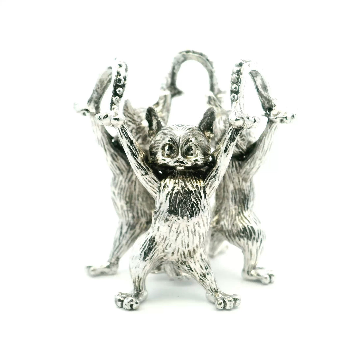 View of Casted Base Metal 3 Cats Sphere Stand - Silver