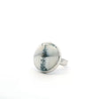 View of Dendritic Opal Ring - Round Cabochon with Single Tree Splitting in Half Bezel Set in Simple 925 Sterling Silver szAdj